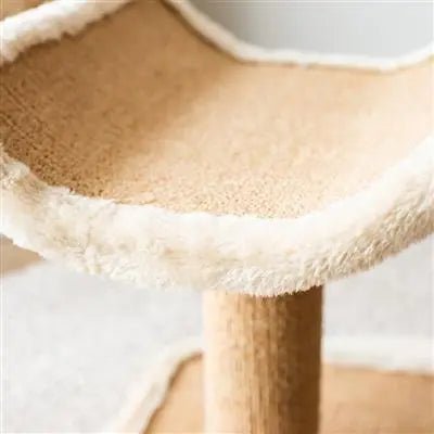 Catry, Cradle- Beige Cat Tree Cradle Bed with Recycled Paper Scratching Posts and Teasing Rope - PremiumPetsPlus