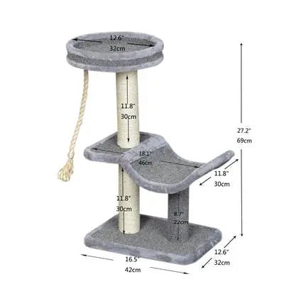 Catry, Cradle- Gray Cat Tree with Natural Sisal Scratching Posts and Teasing Rope Gray - PremiumPetsPlus