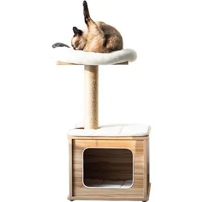 Catry, Wooden Cat Tree Condo with Natural Sisal Rope Scratching Post for Kitten - PremiumPetsPlus