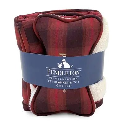 Pendleton Plaid Throw + Bone Combo - Red Ombre - PremiumPetsPlus